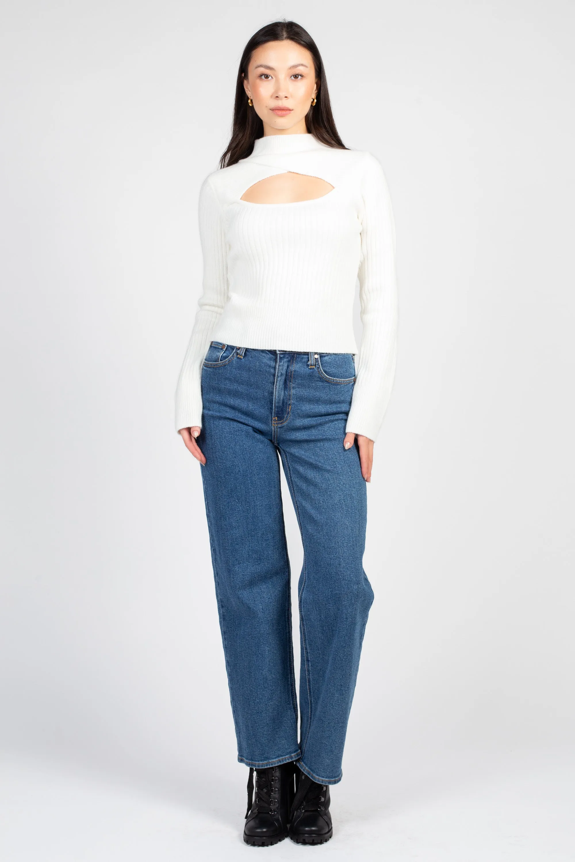 Mindy Cut Out Ribbed Sweater