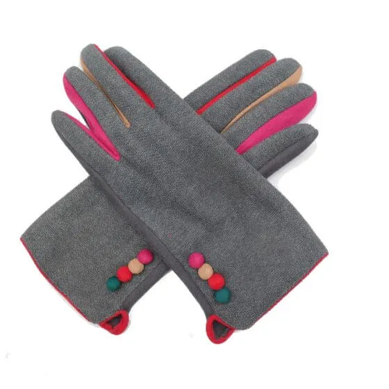 Multicoloured Button Detail Gloves