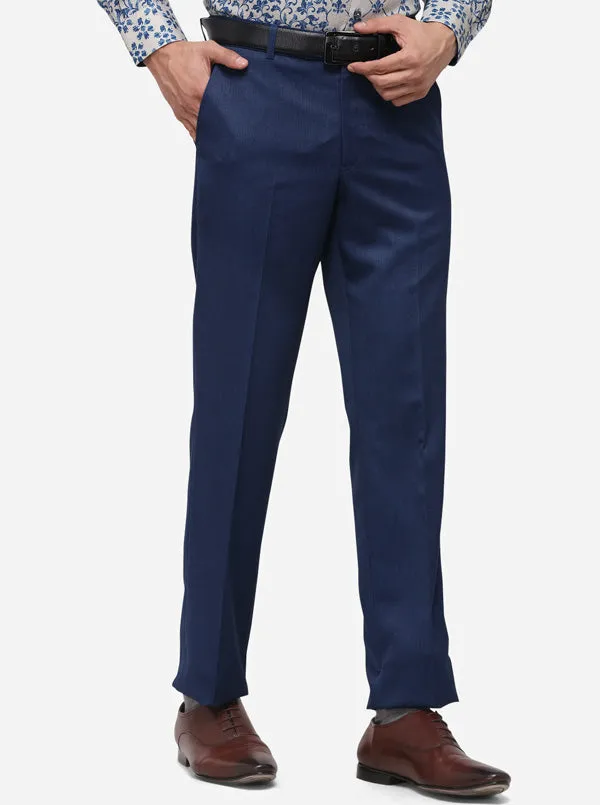 Navy Blue Slim Fit Solid Formal Trouser | Metal