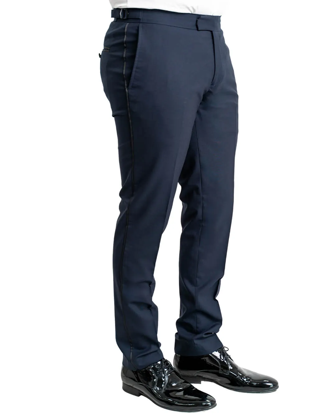 Navy Wool Stretch Tuxedo Trousers