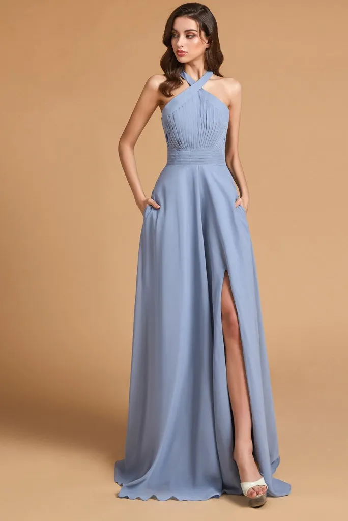 New Flash Sale Elegant Halter Sleeveless Floor Length Bridesmaid dresses