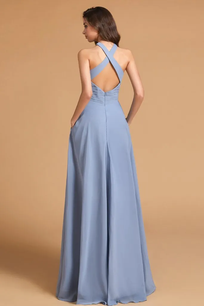 New Flash Sale Elegant Halter Sleeveless Floor Length Bridesmaid dresses