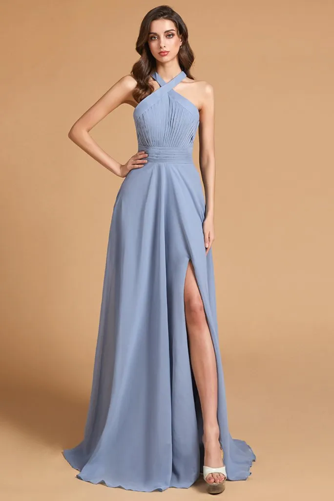 New Flash Sale Elegant Halter Sleeveless Floor Length Bridesmaid dresses