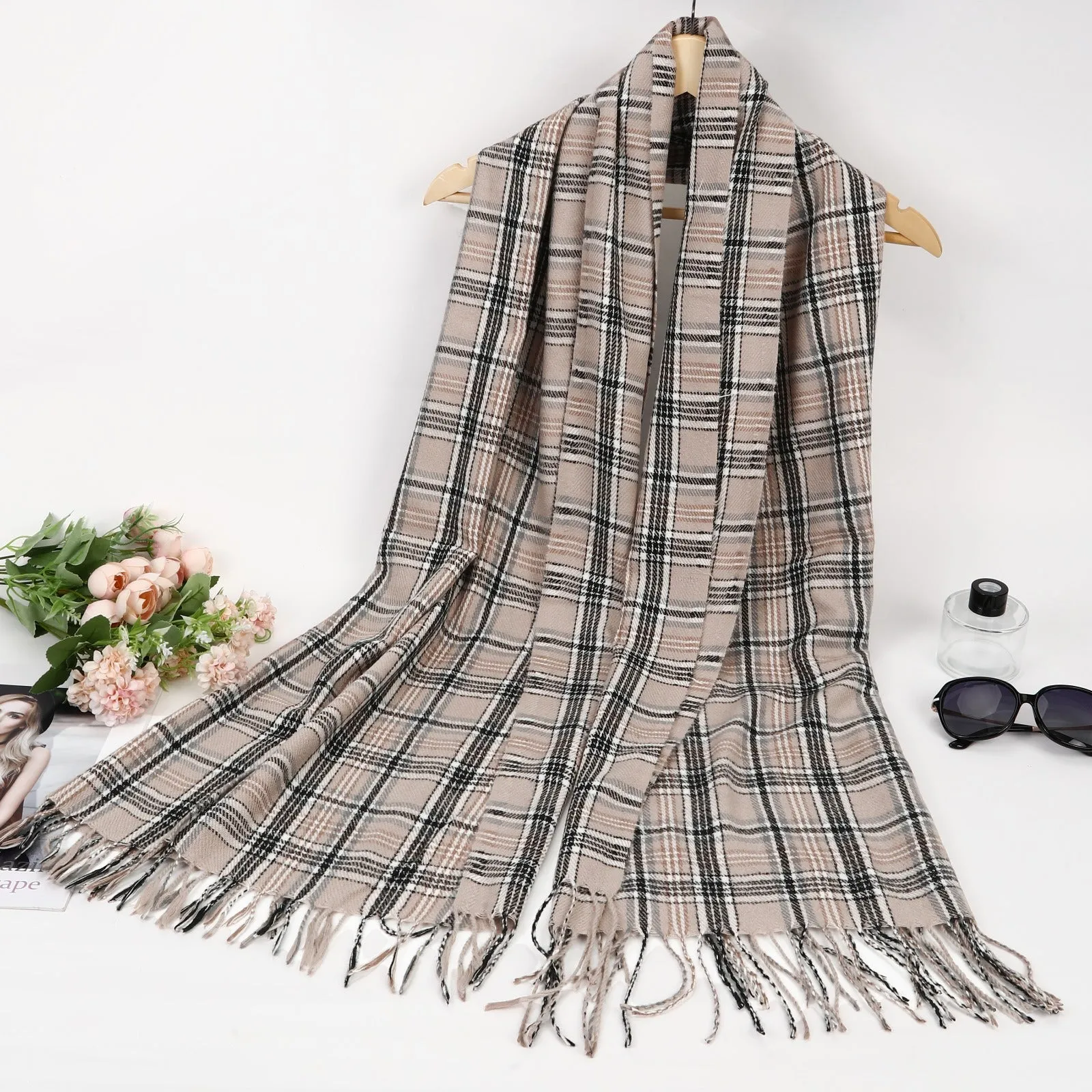 New Women Small Check Prints Winter Warm Viscose Fashion Scarf