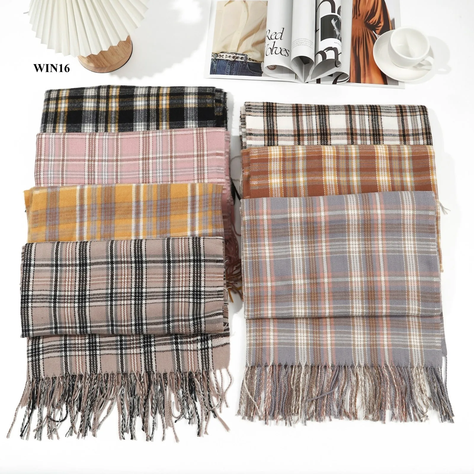 New Women Small Check Prints Winter Warm Viscose Fashion Scarf