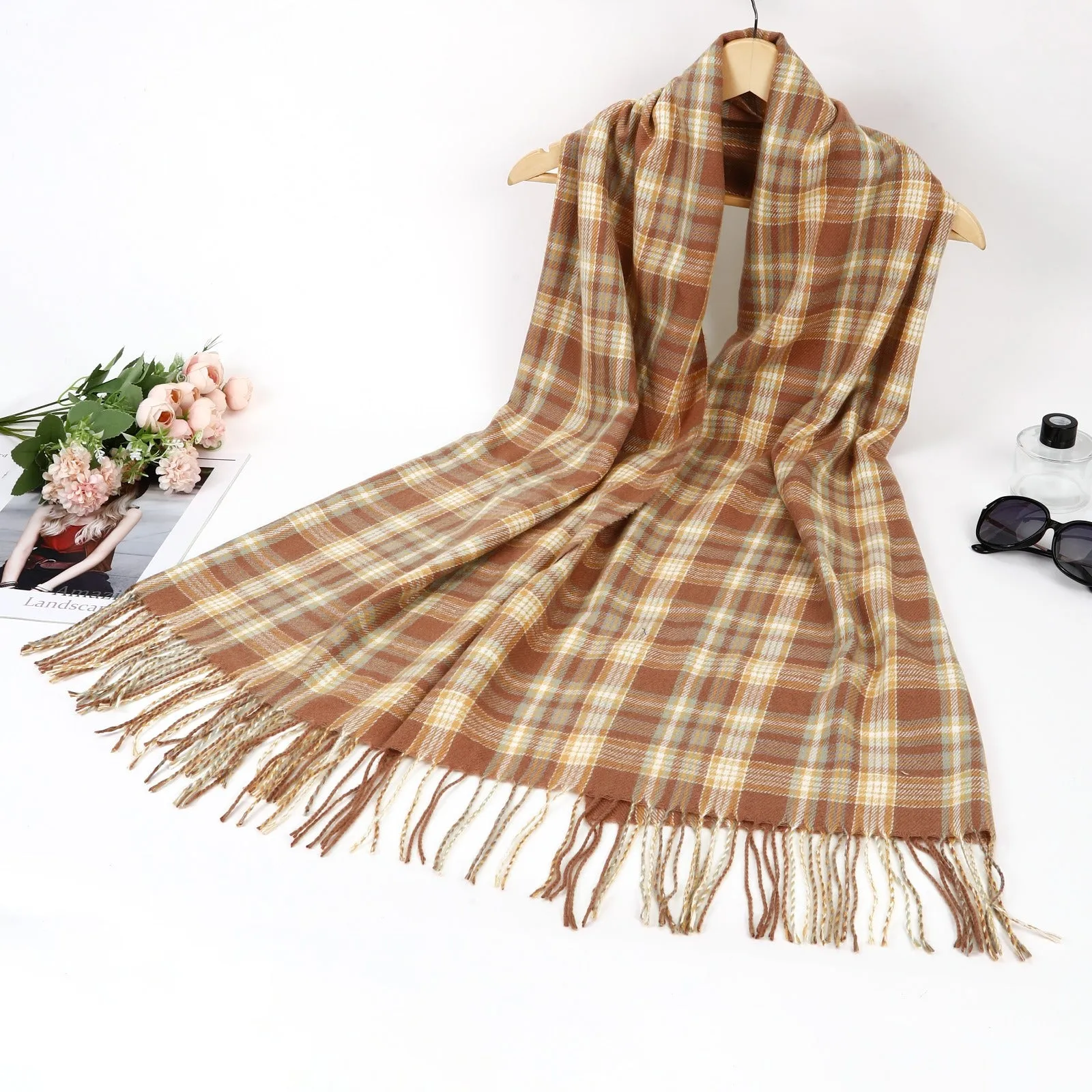 New Women Small Check Prints Winter Warm Viscose Fashion Scarf