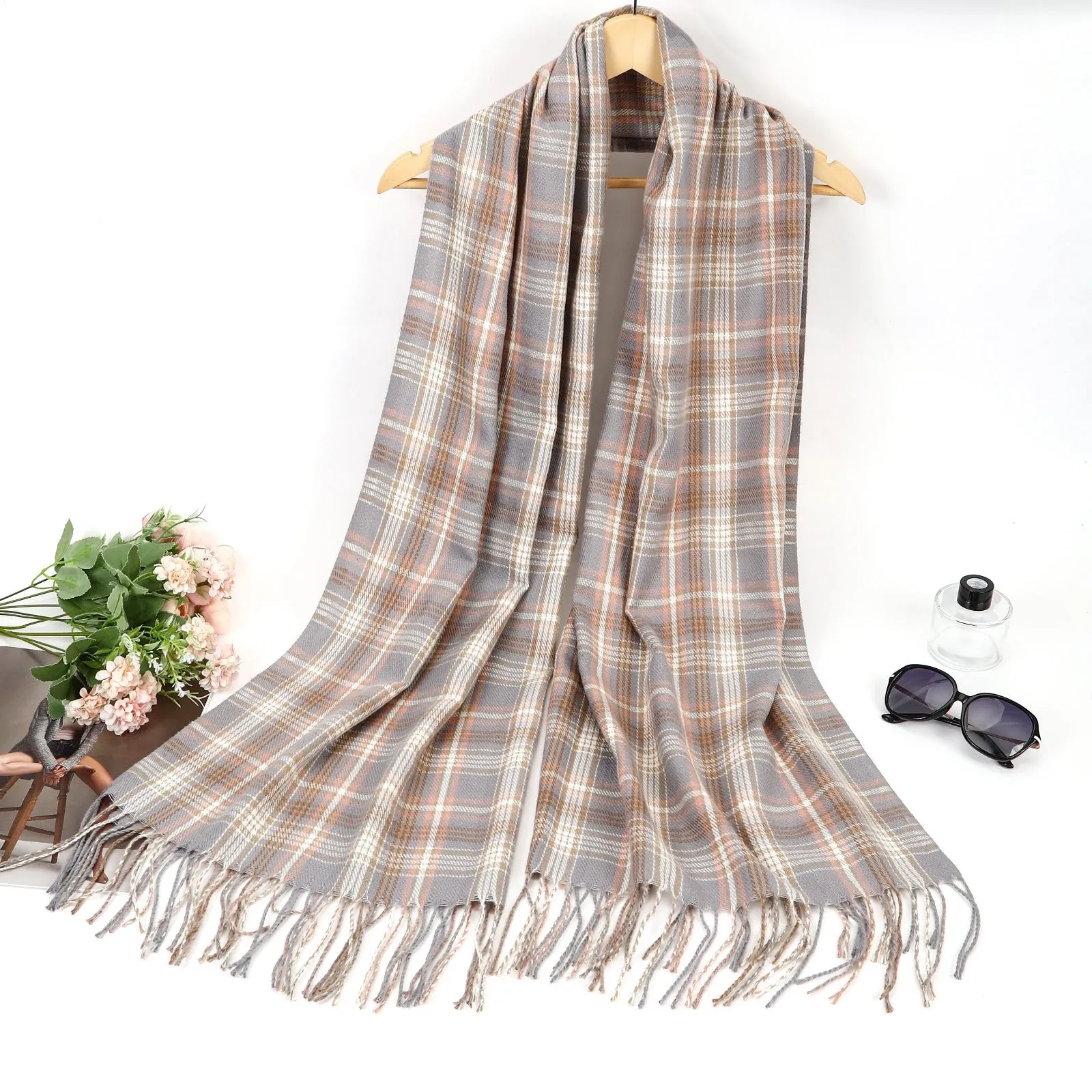 New Women Small Check Prints Winter Warm Viscose Fashion Scarf