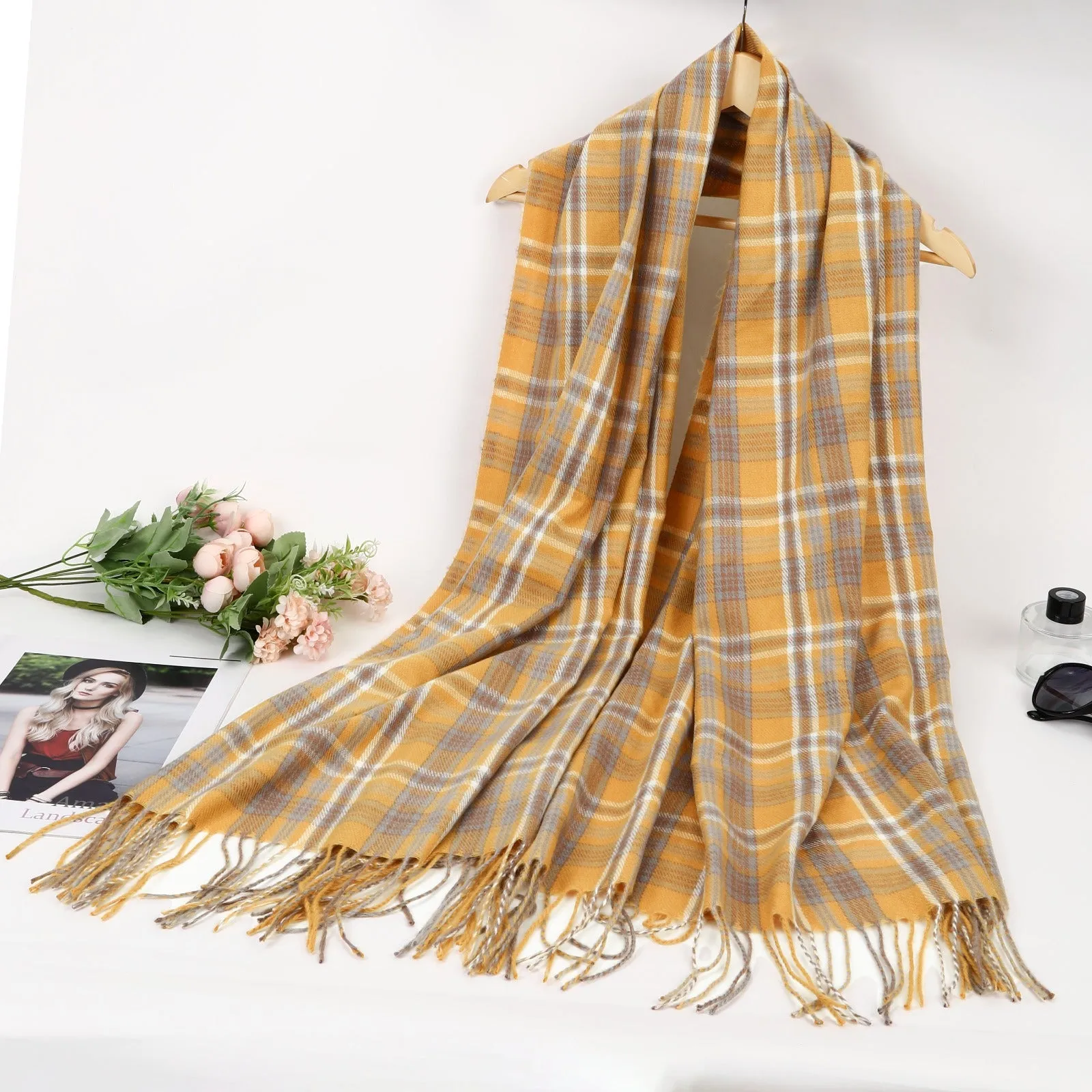 New Women Small Check Prints Winter Warm Viscose Fashion Scarf