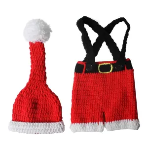 Newborn Infant Christmas Theme Photography Clothing Suspender Trousers Hat