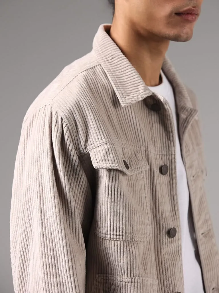 Beige Nuon Relaxed-Fit Jacket in Premium Cotton Corduroy