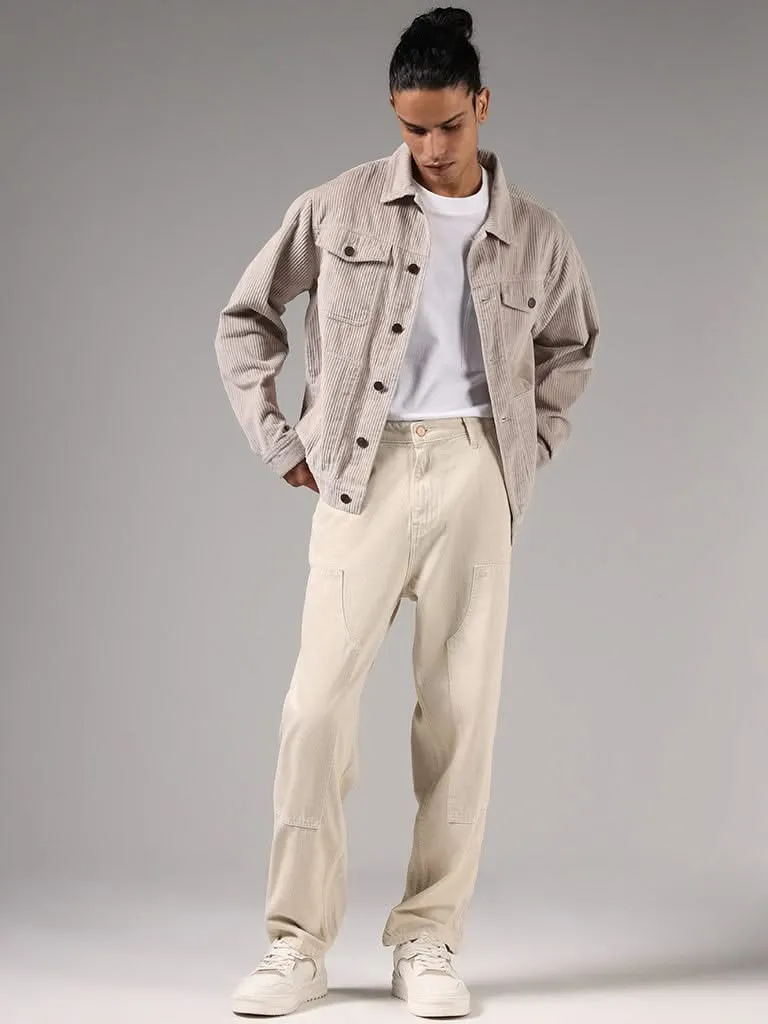 Beige Nuon Relaxed-Fit Jacket in Premium Cotton Corduroy