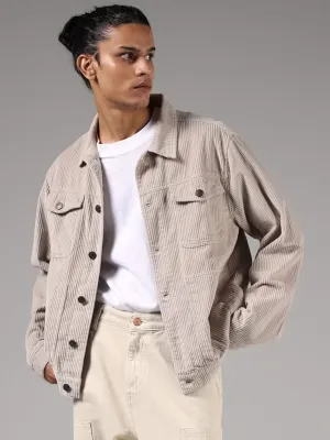 Beige Nuon Relaxed-Fit Jacket in Premium Cotton Corduroy