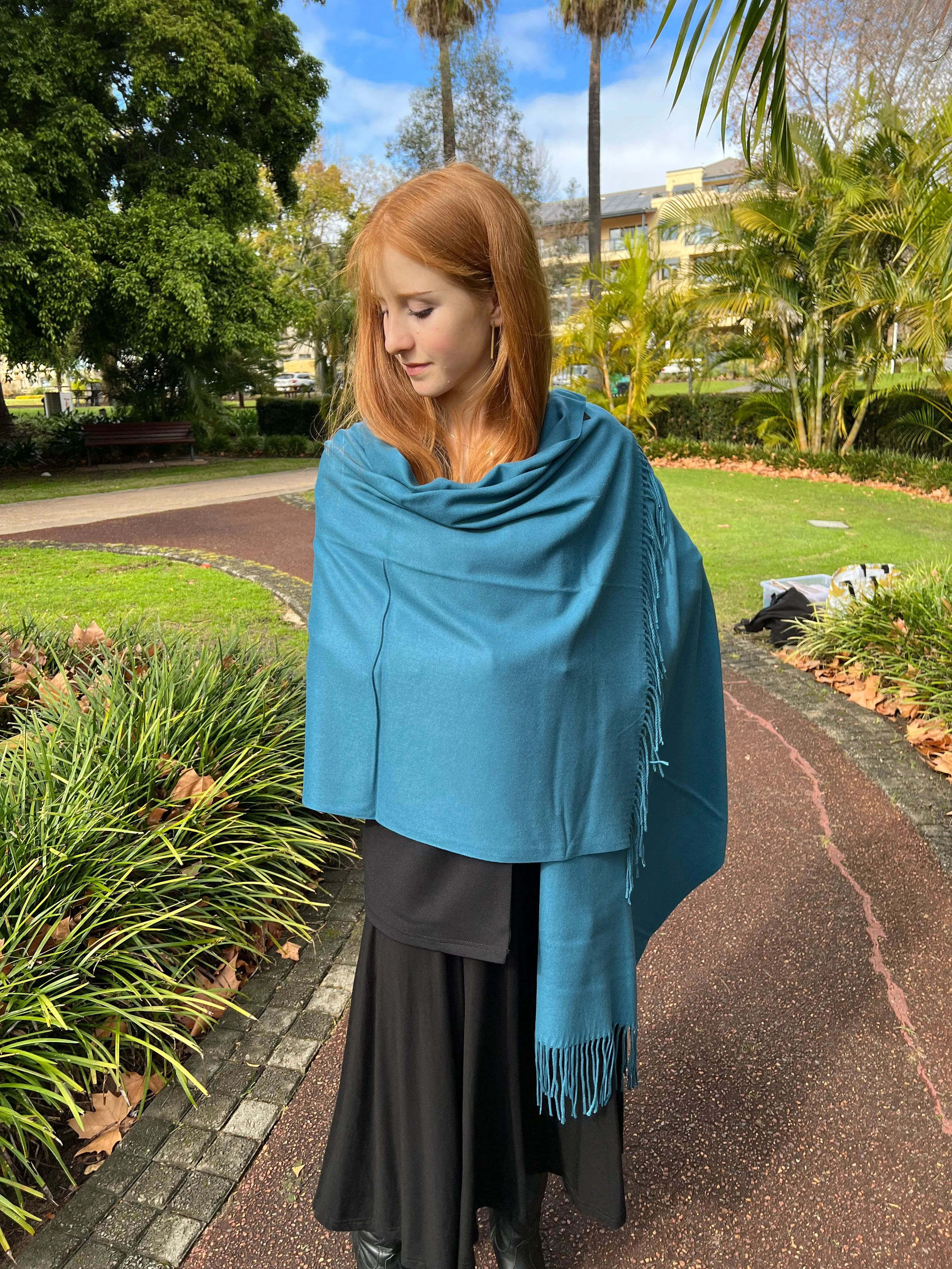 Pashmina Shawl - Teal Blue - Warmer Weight