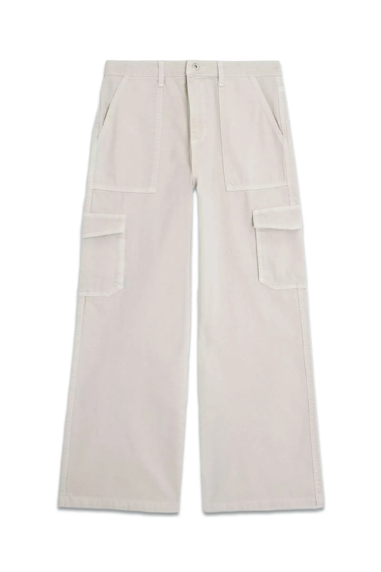 Plain Wide Leg Ecru Cargo Trousers