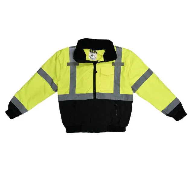 Radians SJ110B-3ZGS Class 3 Two-in-One High Visibility Bomber Safety Jacket, Hi-Vis Green/Black, 1 Each