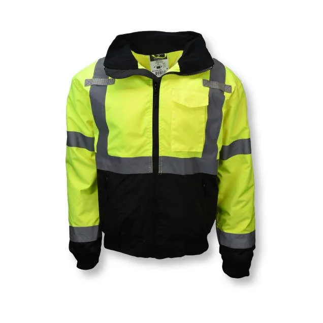 Radians SJ110B-3ZGS Class 3 Two-in-One High Visibility Bomber Safety Jacket, Hi-Vis Green/Black, 1 Each