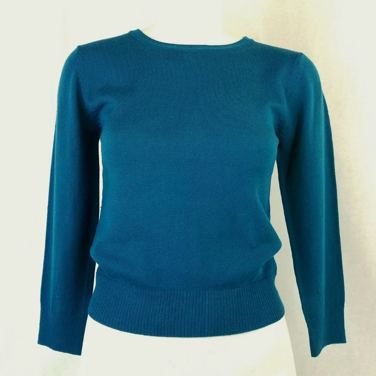 Retro Crew Neck Sweater - Teal Blue