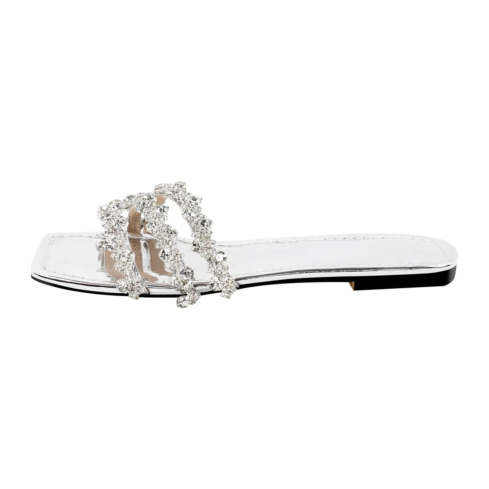 Rhinestone Straps Square Toe Flats