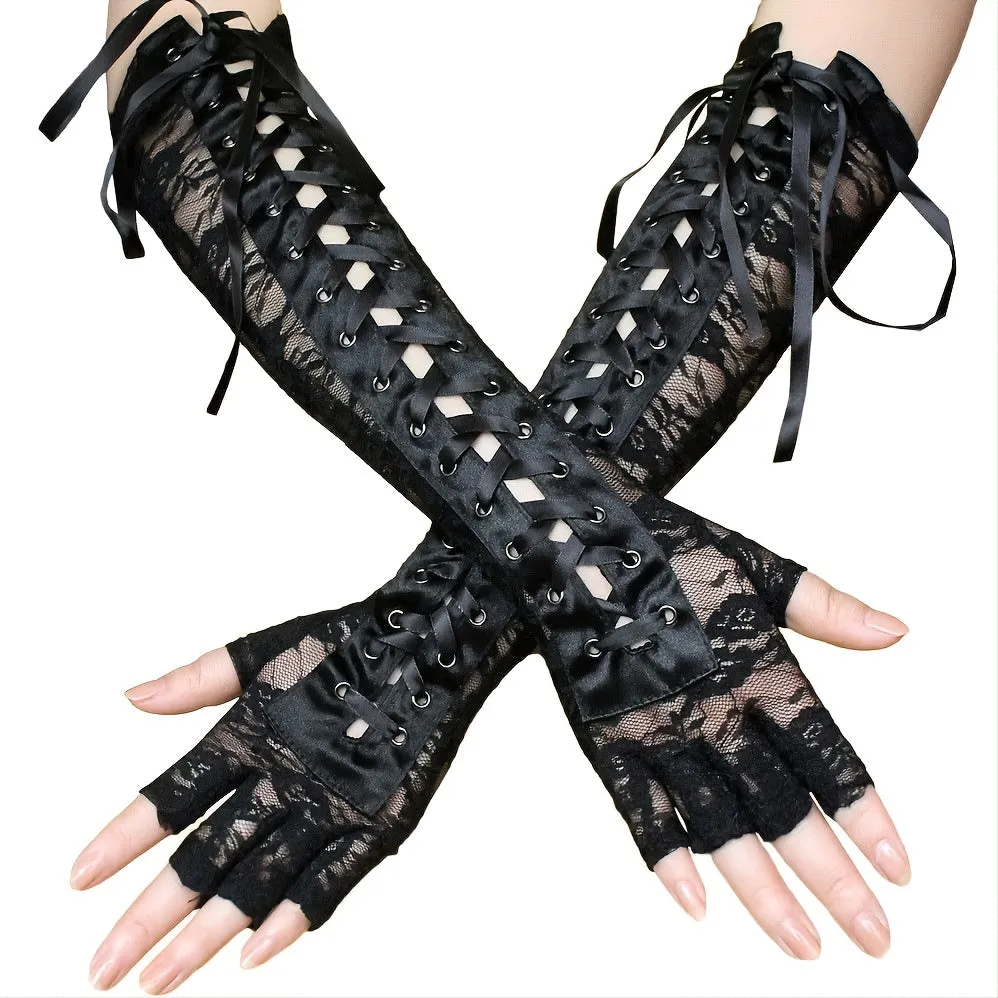 Steampunk Lace Halloween Arm Gloves for Retro Cosplay Style