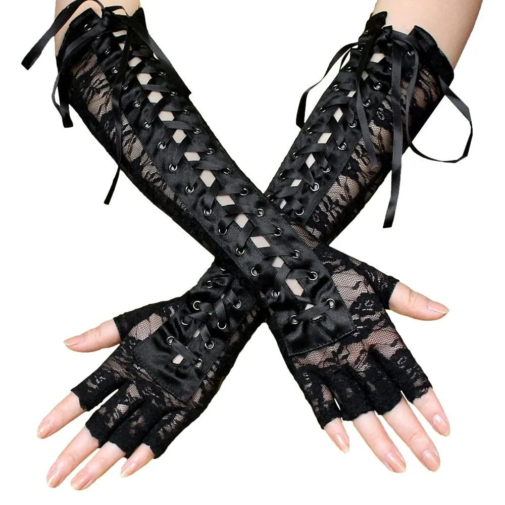 Steampunk Lace Halloween Arm Gloves for Retro Cosplay Style