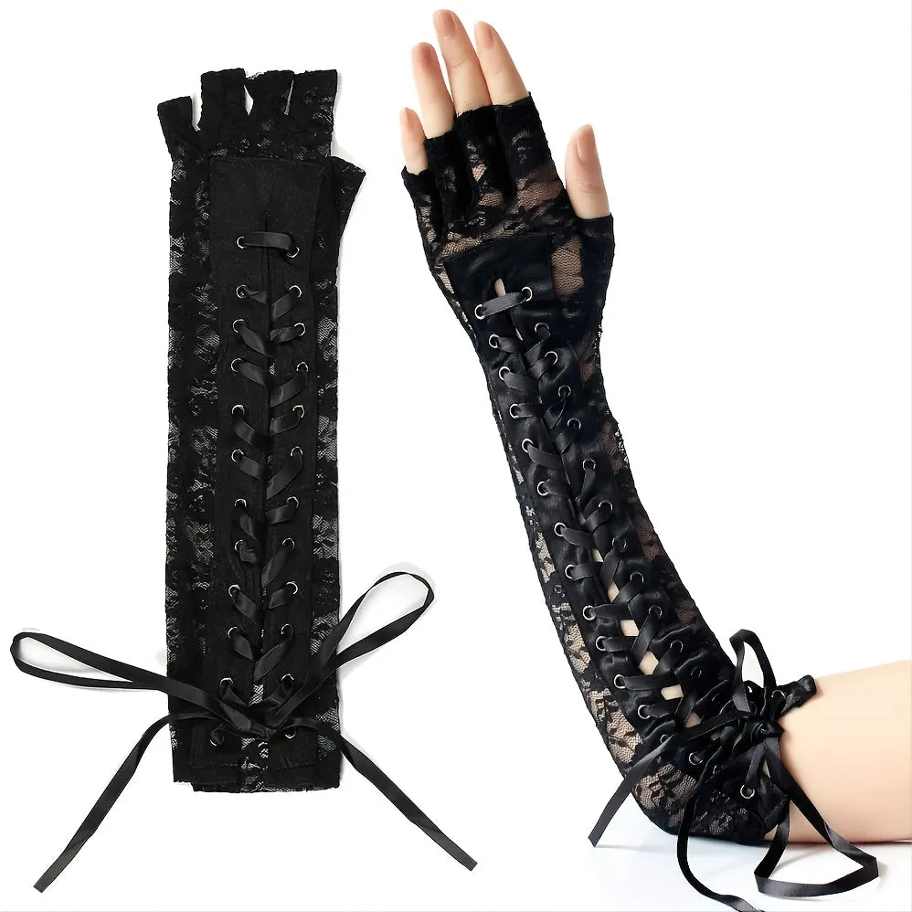 Steampunk Lace Halloween Arm Gloves for Retro Cosplay Style