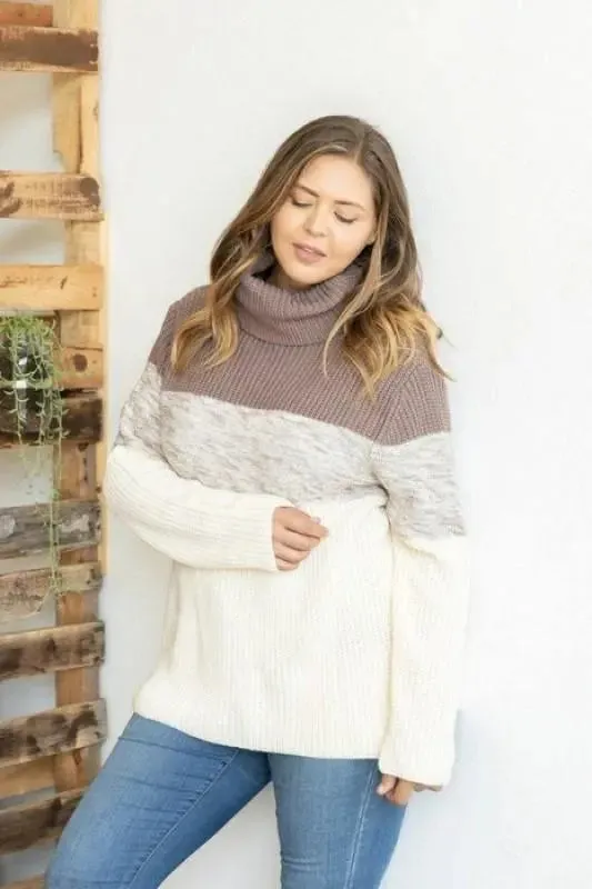 Striped Turtleneck Pullover Sweater-Curvy Girl