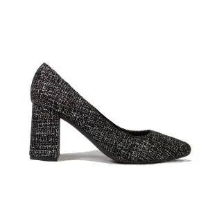 'Tanya 2' vegan high heel by Zette Shoes - black/silver textile