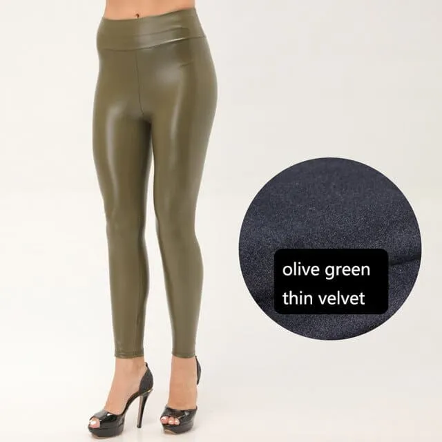 Thickened Warm Velvet Winter PU Leather Women Leggings