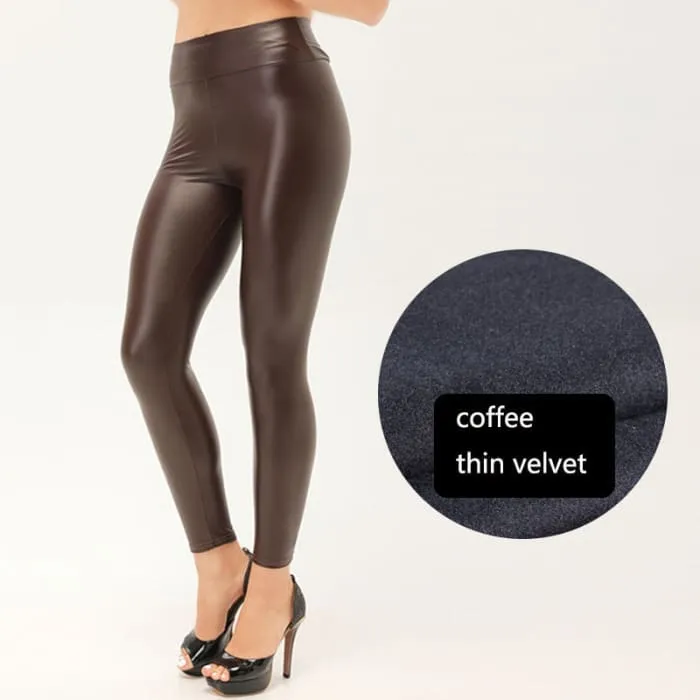 Thickened Warm Velvet Winter PU Leather Women Leggings