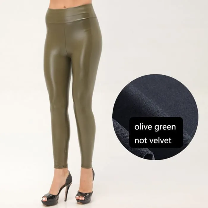 Thickened Warm Velvet Winter PU Leather Women Leggings