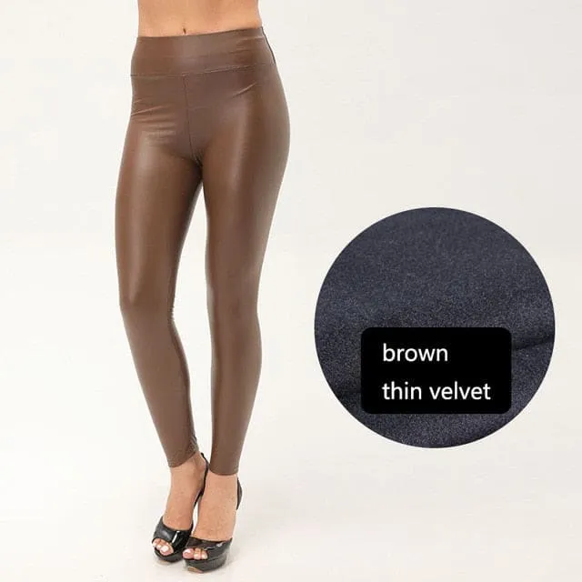 Thickened Warm Velvet Winter PU Leather Women Leggings