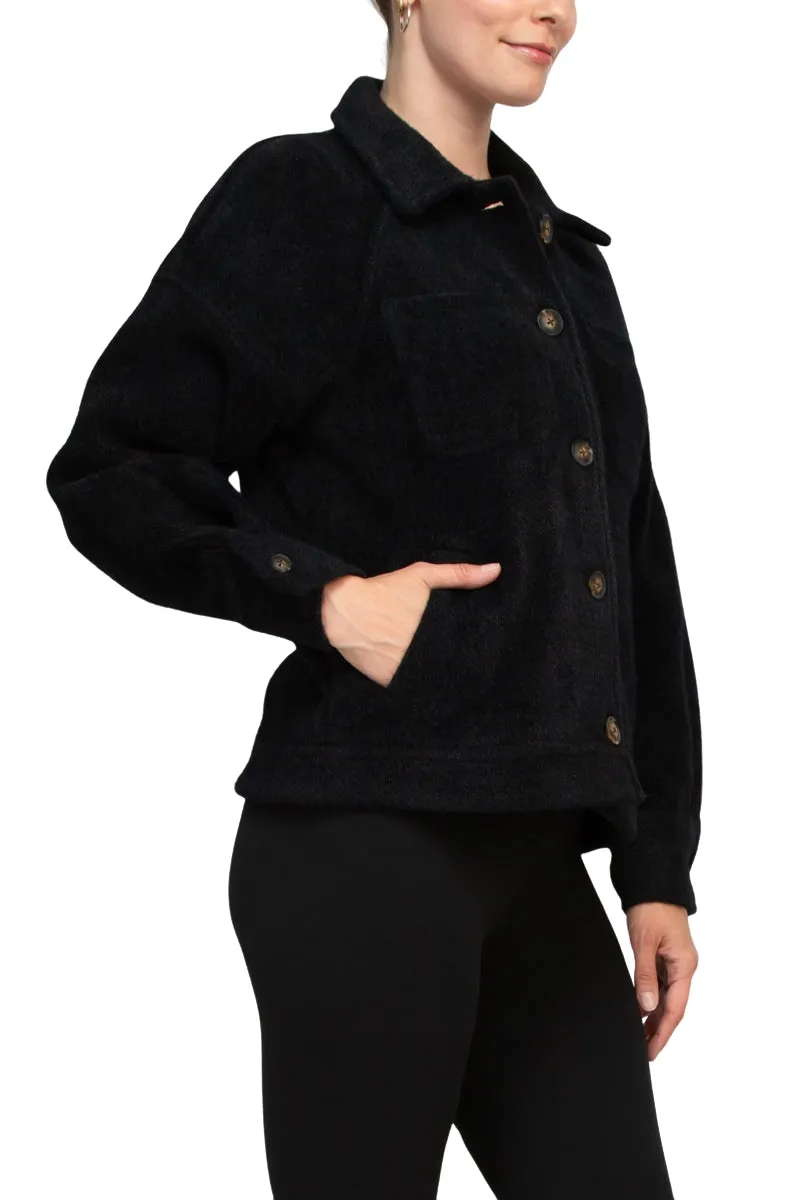 Velvet Heart Collared Button Closure Long Sleeve Knit Jacket with Pockets