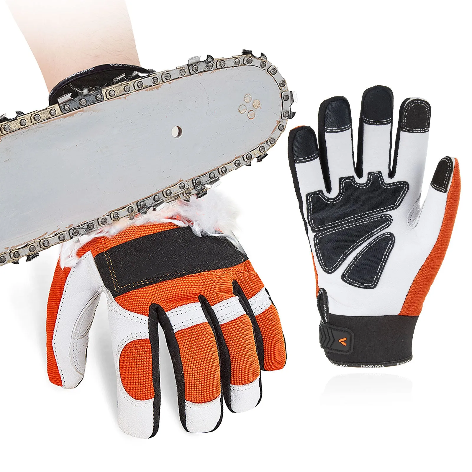 VGO 1 Pair Chainsaw Gloves with Protection on Left Hand Back12-Layer Chainsaw Protection, Safety leather Work Gloves, Mechanic Gloves(GA8912)