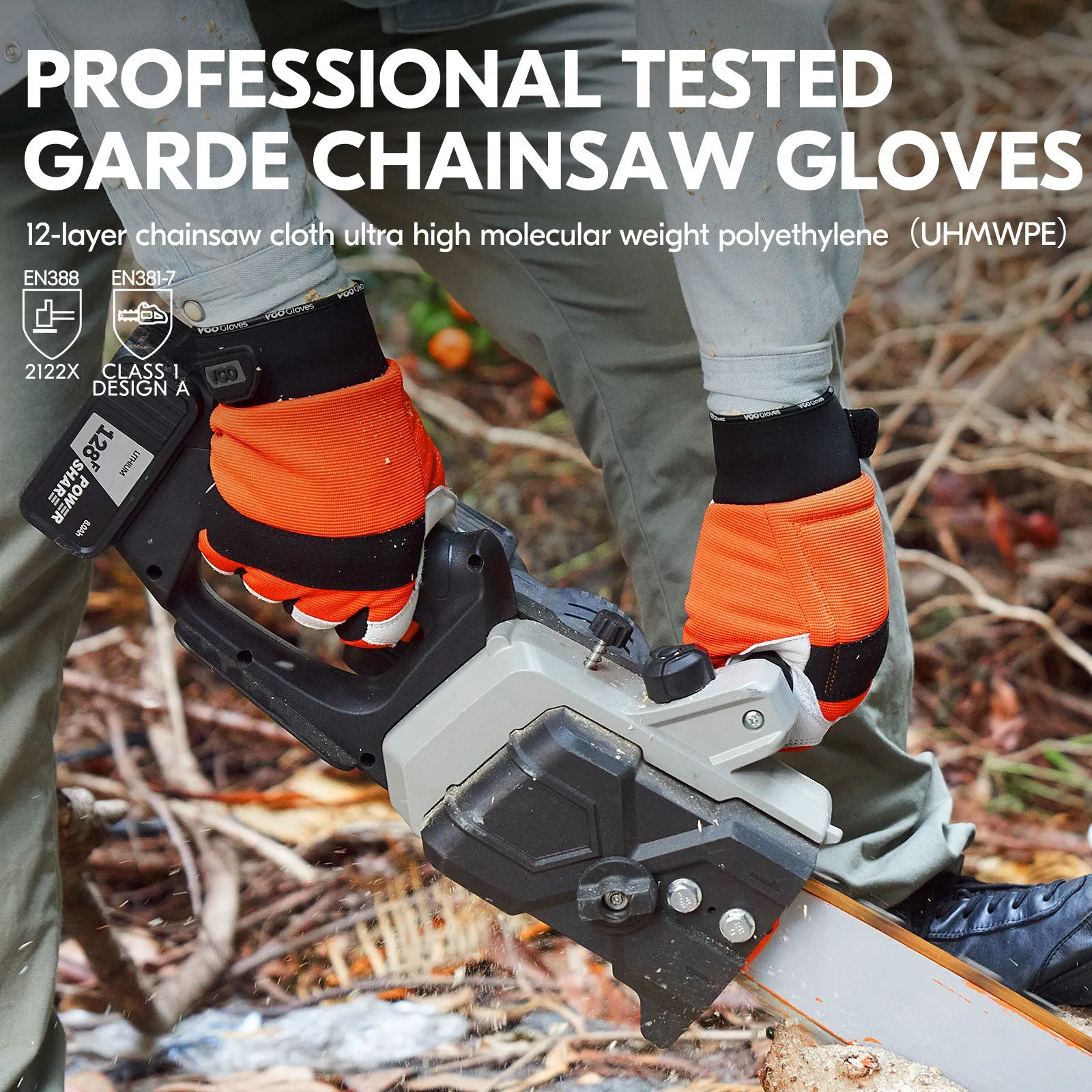 VGO 1 Pair Chainsaw Gloves with Protection on Left Hand Back12-Layer Chainsaw Protection, Safety leather Work Gloves, Mechanic Gloves(GA8912)