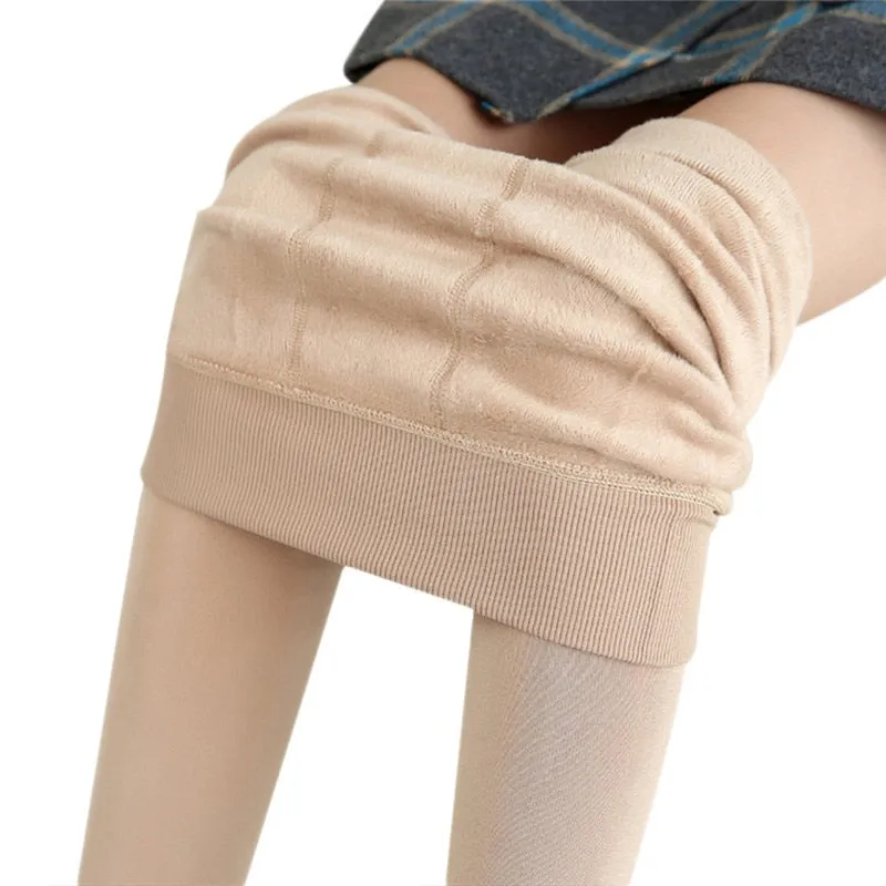 Winter Women Warm Solid Color Velvet High Waist Leggings Stretchy Leggings