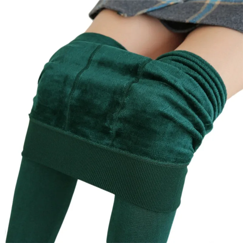 Winter Women Warm Solid Color Velvet High Waist Leggings Stretchy Leggings