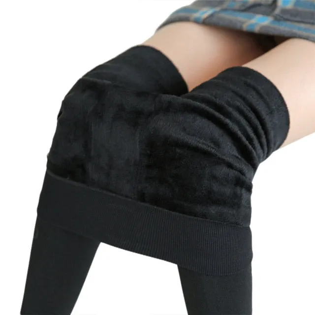 Winter Women Warm Solid Color Velvet High Waist Leggings Stretchy Leggings