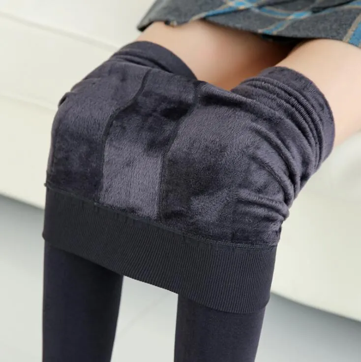 Women Warm Casual Knitted Velvet Elastic Skinny Leggings