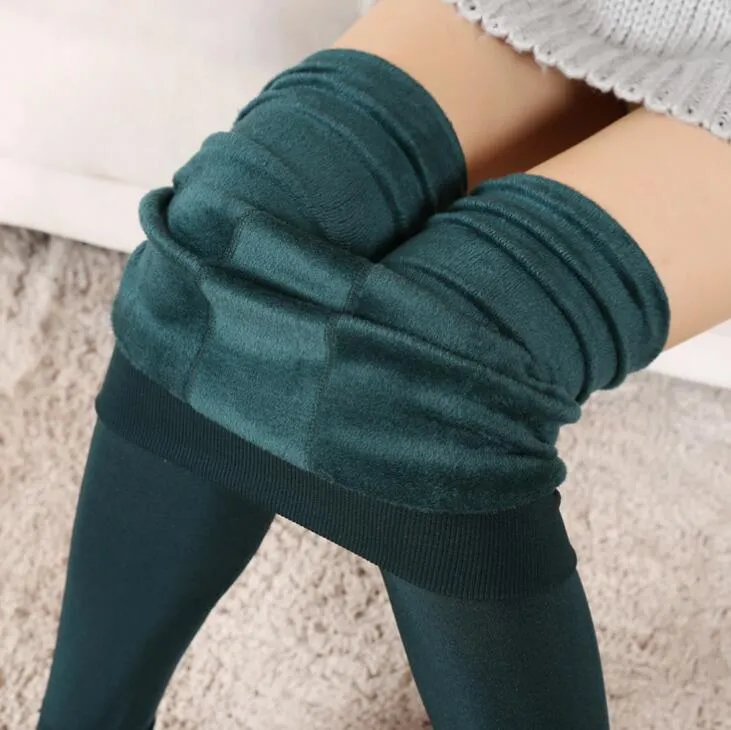 Women Warm Casual Knitted Velvet Elastic Skinny Leggings