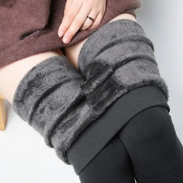 Women Warm Casual Knitted Velvet Elastic Skinny Leggings