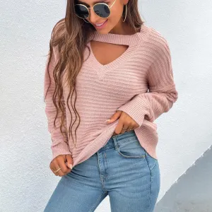 Women's solid color sexy chest hollow sweater