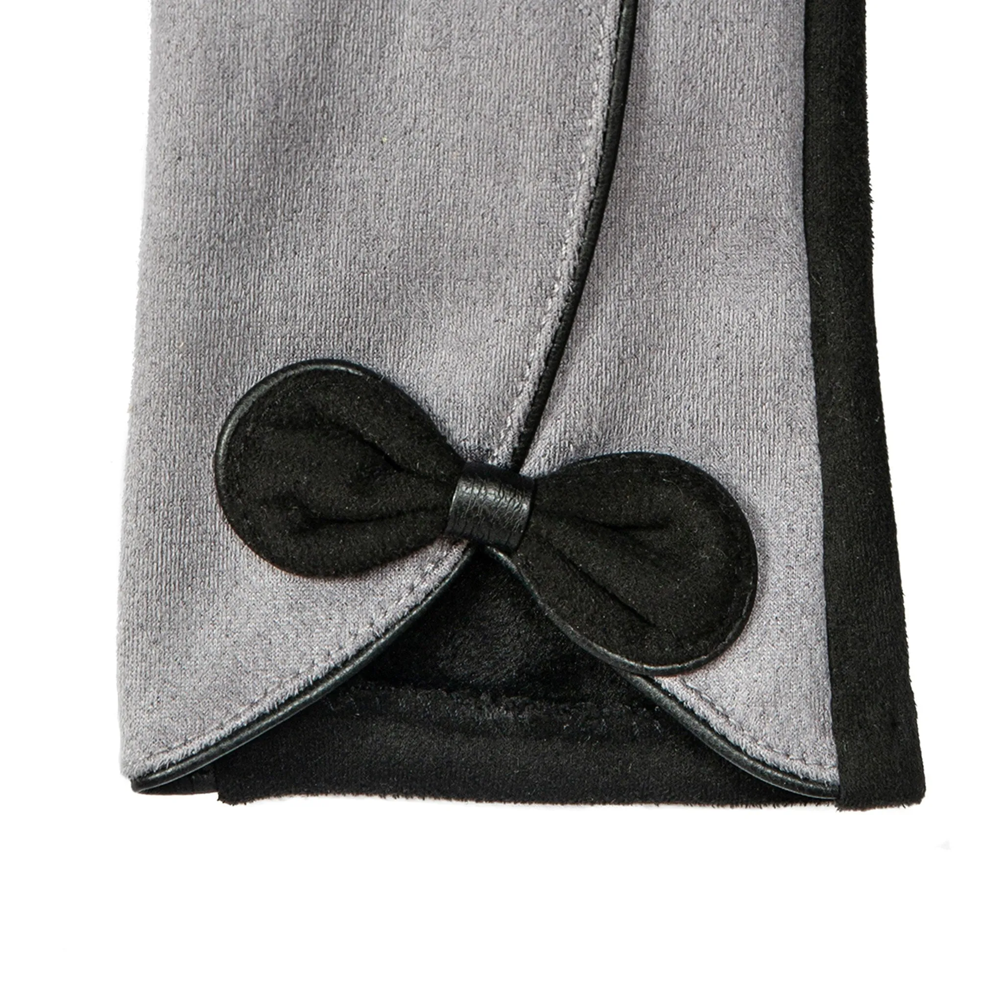 Women’s Touchscreen Velour-Lined Faux Suede Gloves with Contrast Trim and Bow